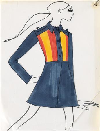 (FASHION.) LOUIS FÉRAUD. (Attributed to.) Archive of 1960s Mod fashion sketches from the Paris Studio.